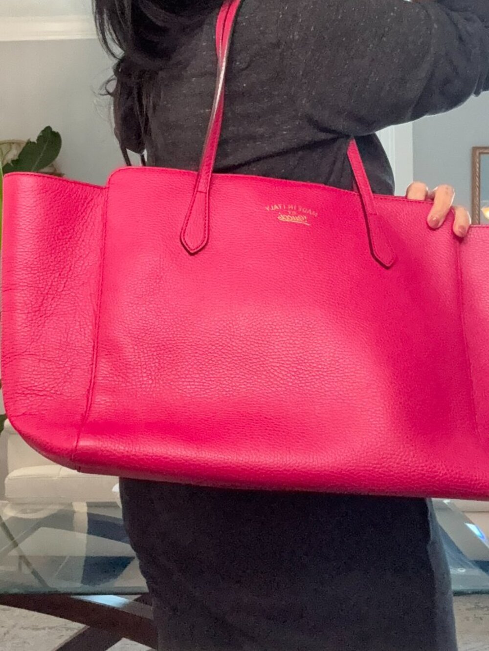 Gucci Swing Tote in Fuchsia Pink Pebbled Leather - large - Picture 4 of 14